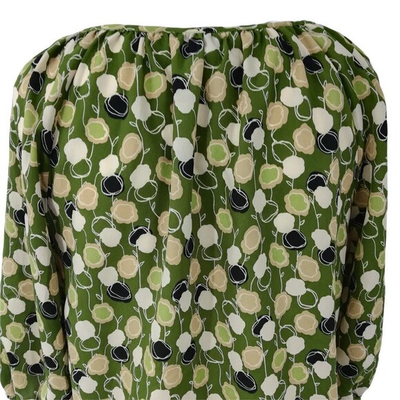 Ann Taylor Loft Peasant Blouse Size S Green Flowers Floral Abstract Short Sleeve - Picture 10 of 12
